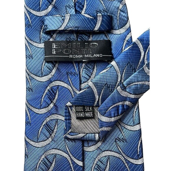 Vintage Emilio Ponti Hand Made Silk Necktie Men's Blue 70s Theme Classic 58" - Picture 4 of 5